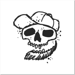 New School Skull With Beard And Ball Cap Posters and Art